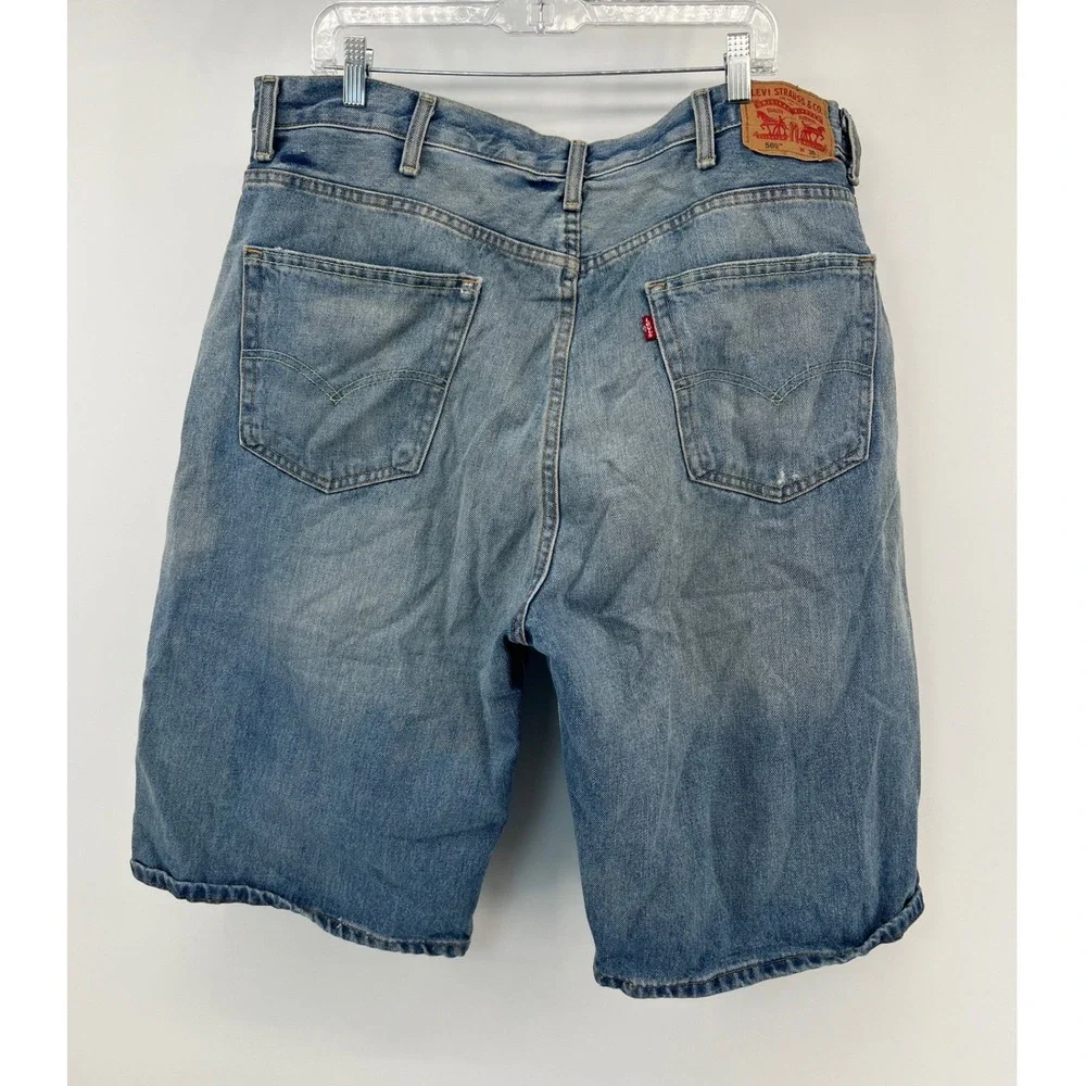 Levi's 569 Denim Shorts Mens 38 Blue Distressed Loose Straight Fit Faded Baggy